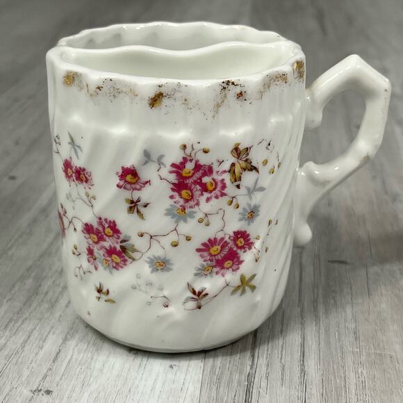 Antique Floral Shaving Scuttle Mug Delicate Flower Design Diagonal Swirl Texture - Picture 1 of 6